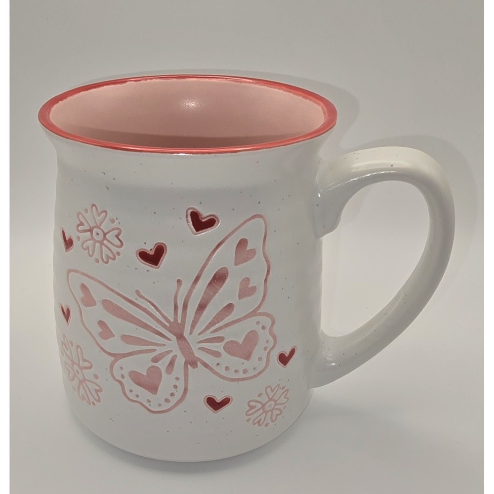 Sheffield Home White Coffee Mug With Pink Butterflies And Red Hearts -772/A4